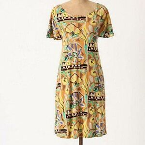 Anthropologie Vanessa Virginia Mina Silk Blend Floral Pattern Dress Cutouts M